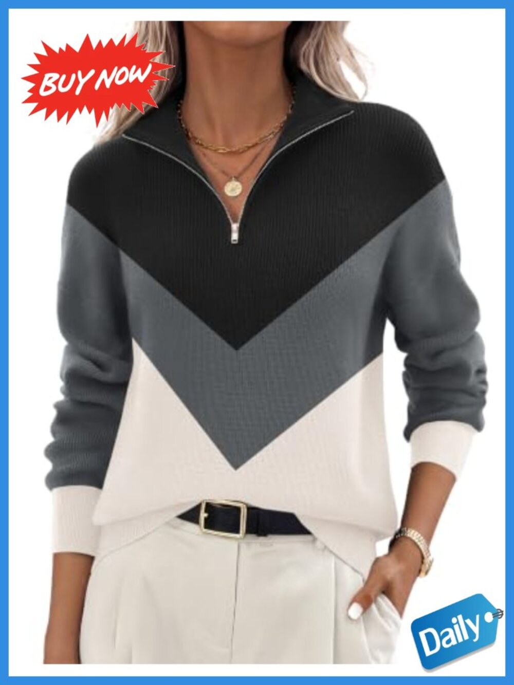 Womens Long Sleeve Quarter Zip Sweater Soft Knit Pullover Top